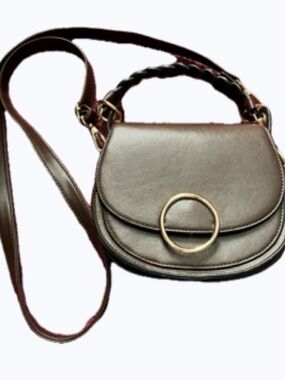 Door to Destiny Leather Crossbody Saddle Bag with Braided Top Handle - Brown